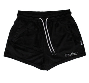 velour shorties in black/silver