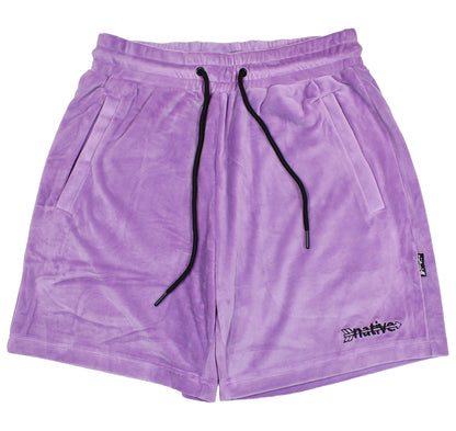 velour shorts in grape
