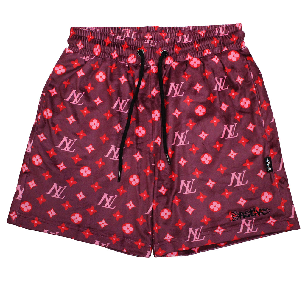 nl velour shorts in raspberry/red