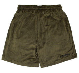 velour shorts in army green