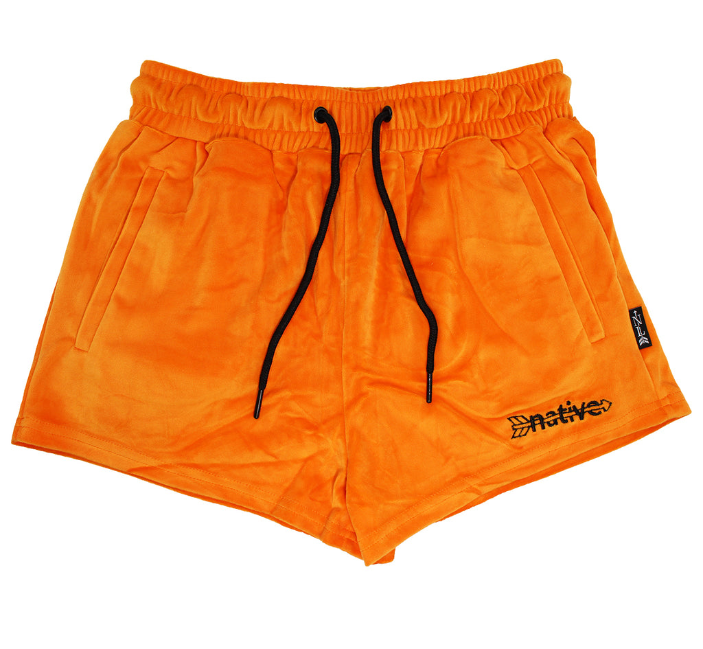 velour shorties in tangerine