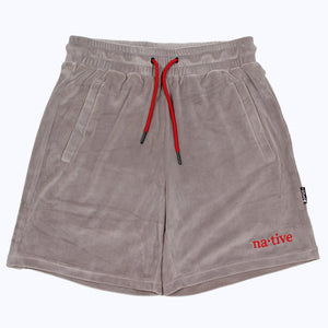 velour shorts in gray/red