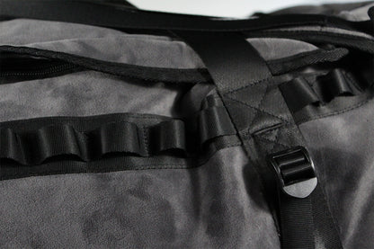 velour duffel bag backpack in charcoal