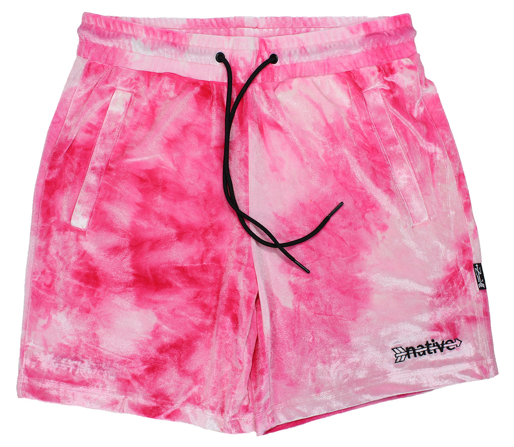 tie dye velvet shorts in pink