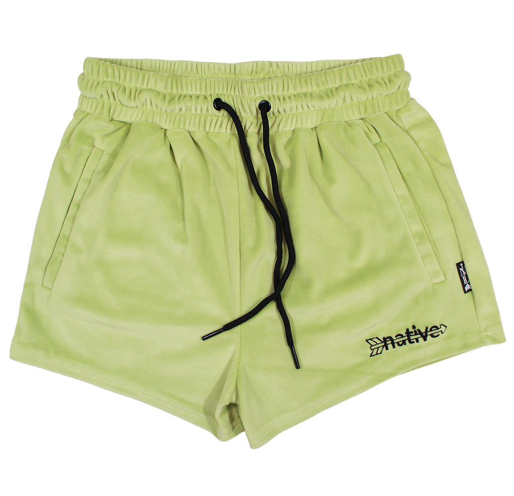 velour shorties in chartreuse