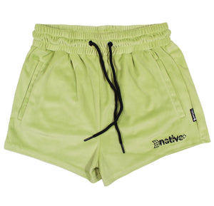 velour shorties in chartreuse