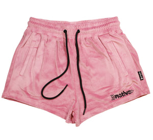 velour shorties in dusty rose