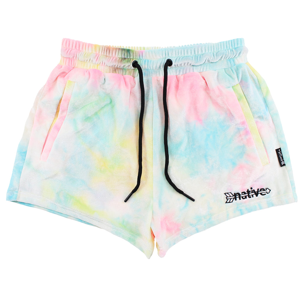 tie dye velvet shorties in rainbow