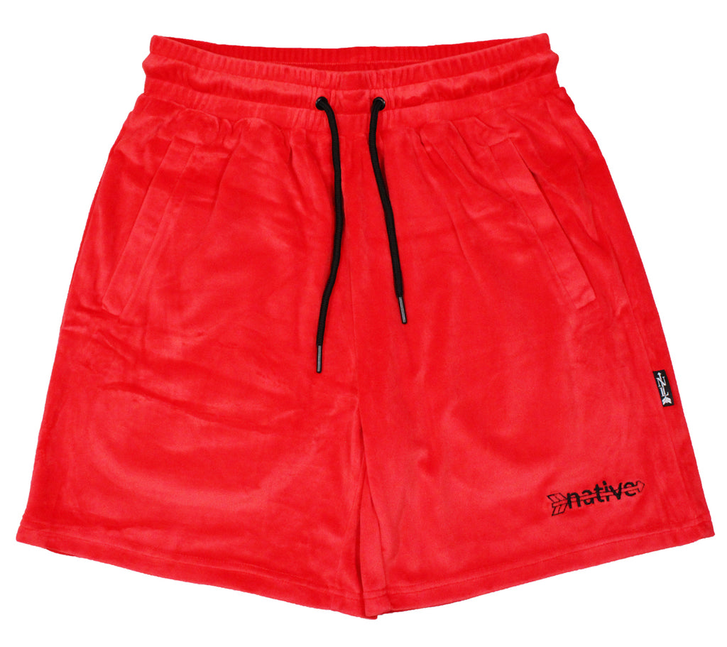 velour shorts in cherry