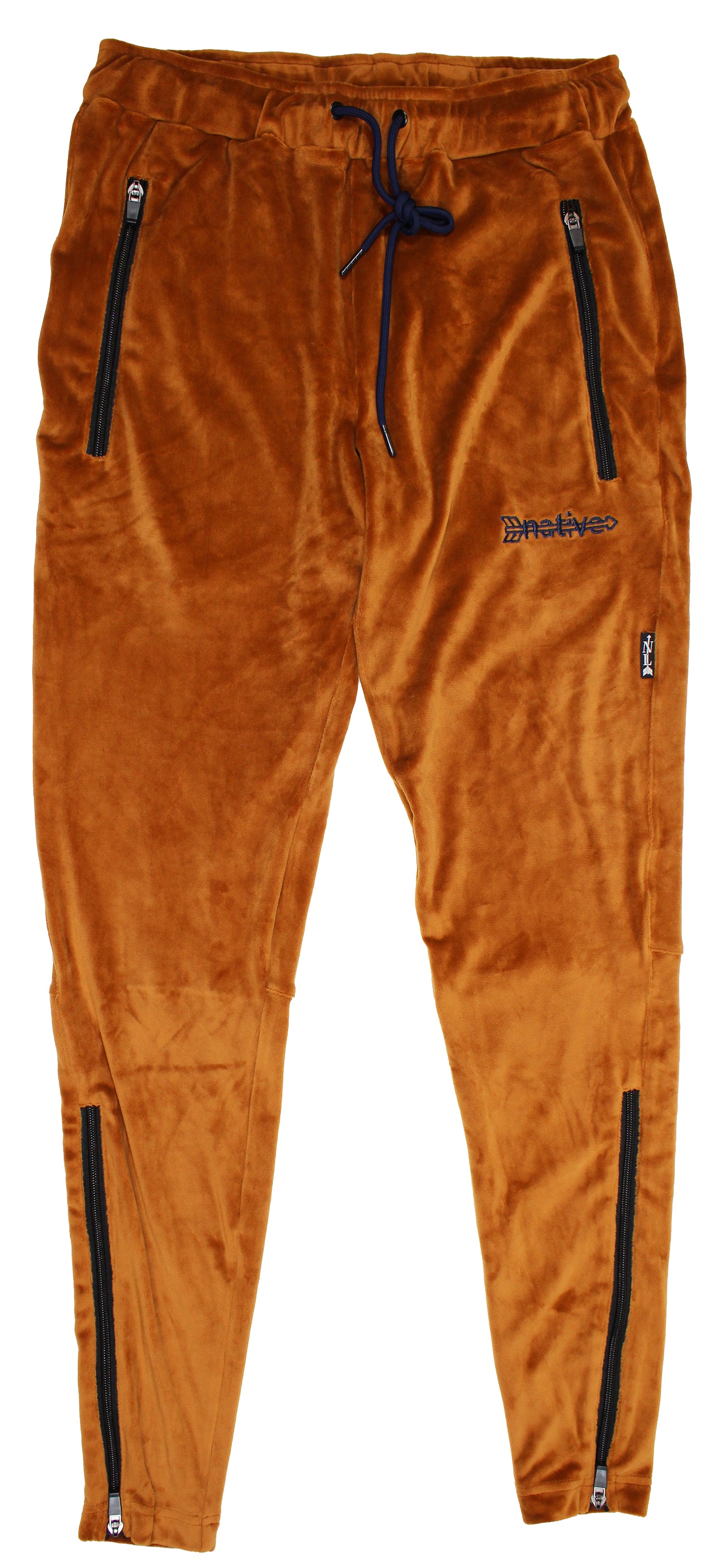 velour soccer sweats in camel/navy