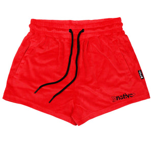 velour shorties in cherry