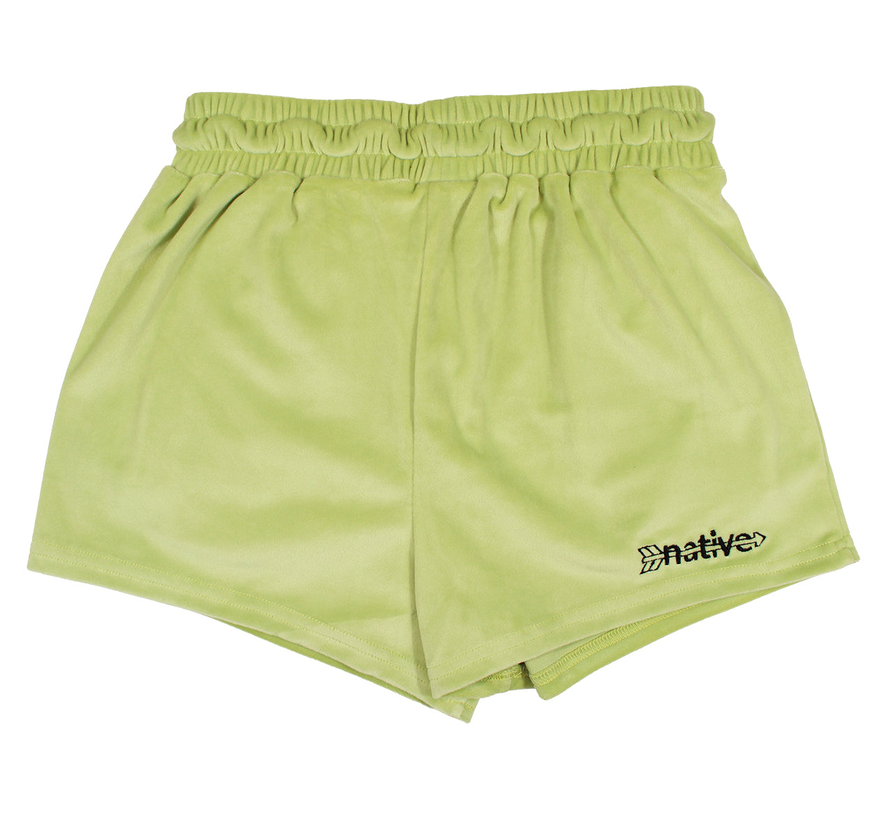 velour shorties in chartreuse