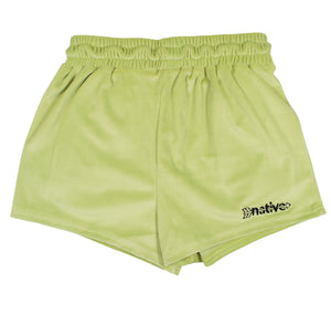 velour shorties in chartreuse