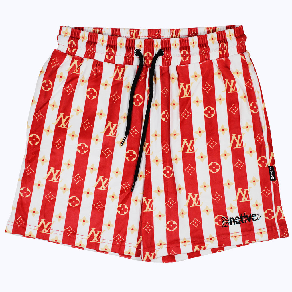 striped nl velour shorts in red/white