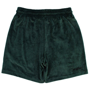 velour shorts in forest green