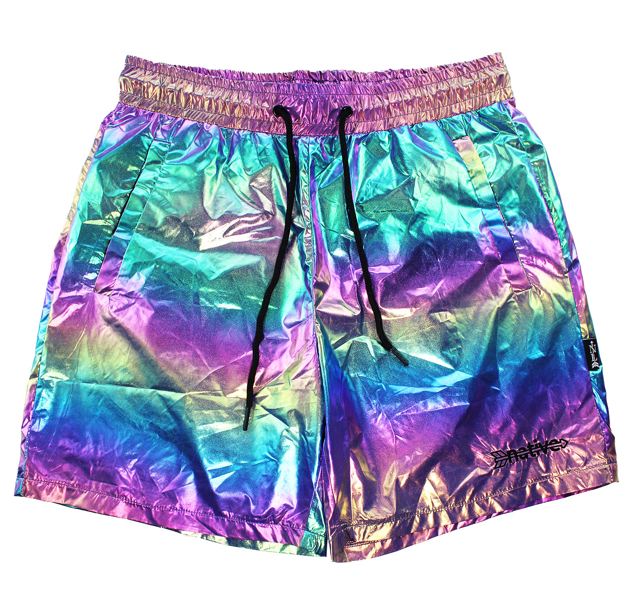 iridescent shorts in purple