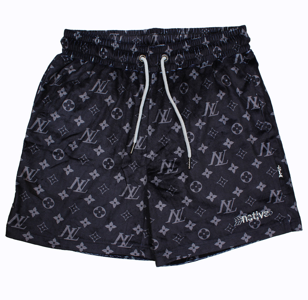 nl velour shorts in black/charcoal