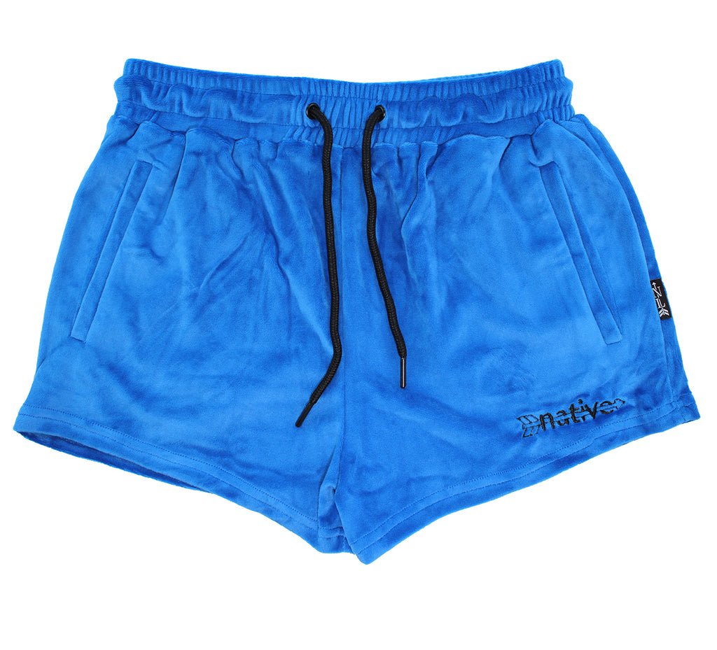 velour shorties in cobalt