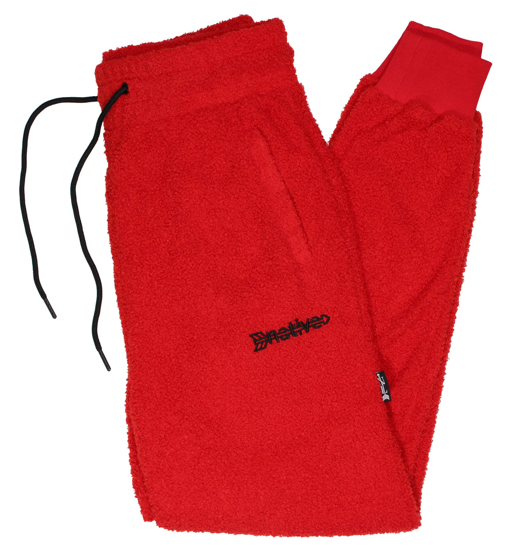 sherpa joggers in red