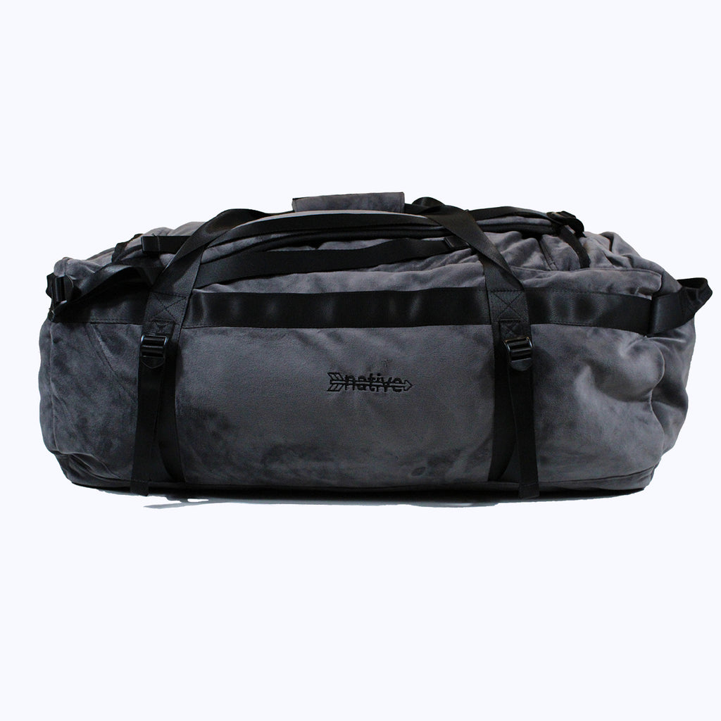 velour duffel bag backpack in charcoal