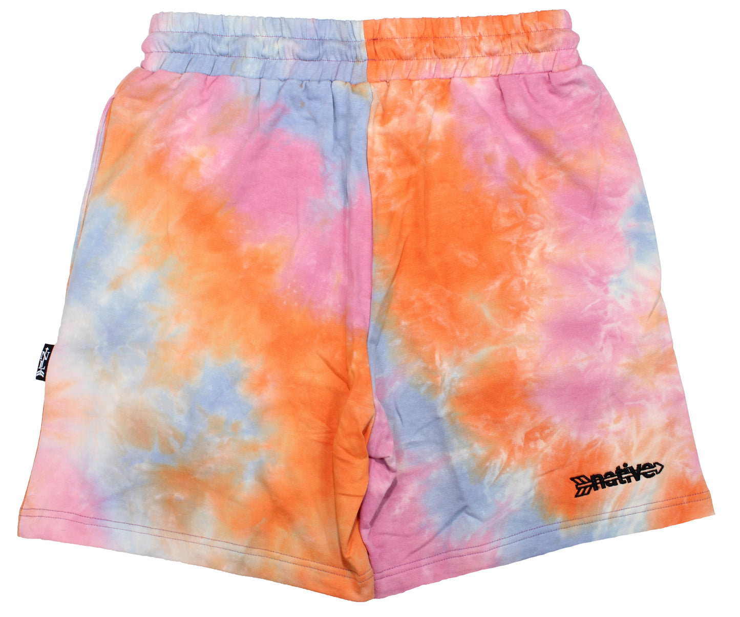 tie dye french terry sweat shorts in sunset