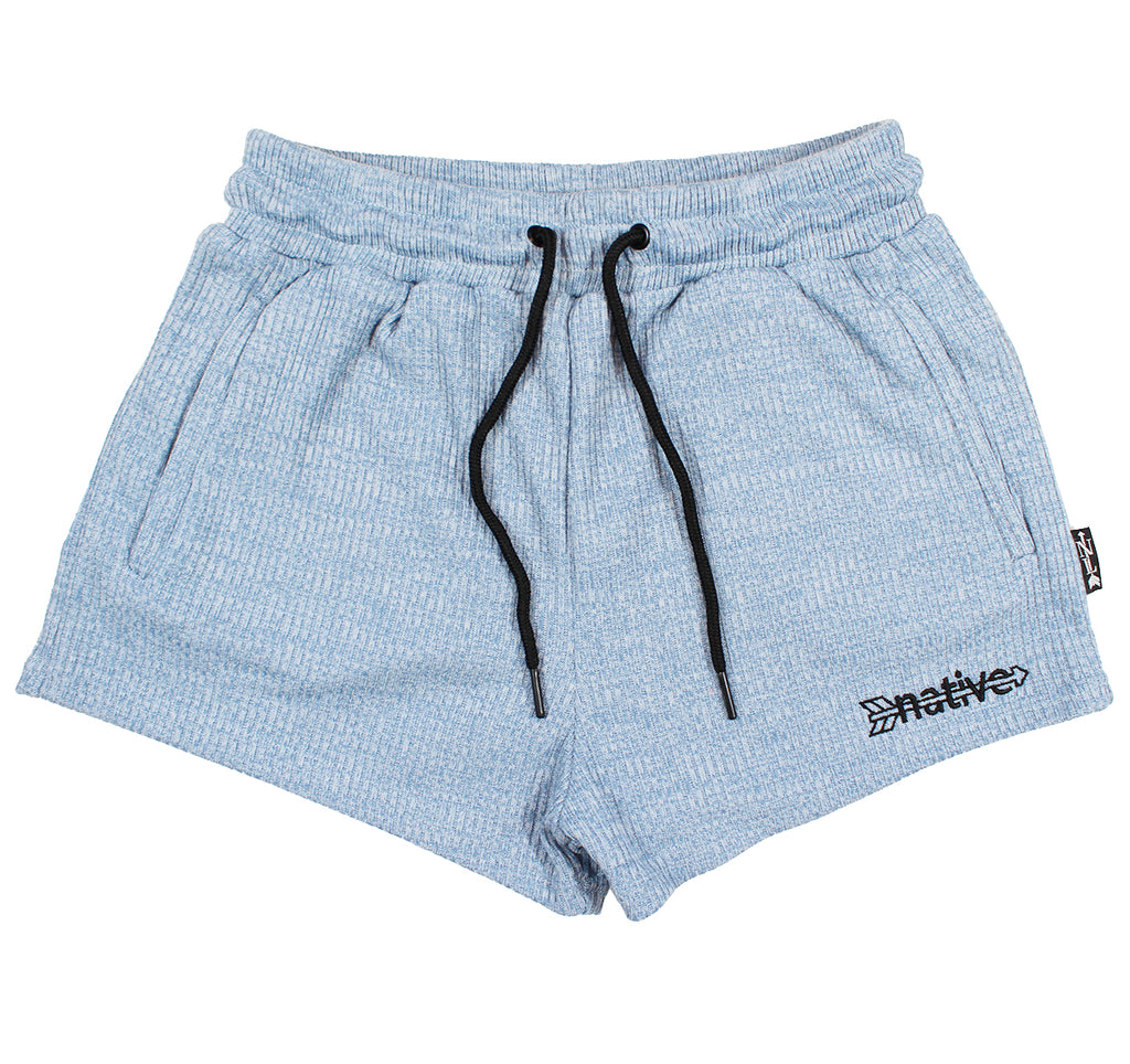 corduroy knit shorties in baby blue