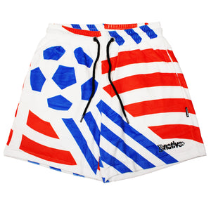 world cup 94 velour shorts in white/blue/red