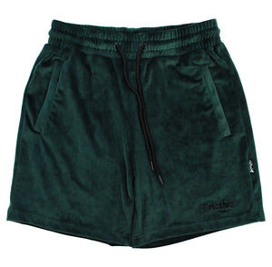 velour shorts in forest green