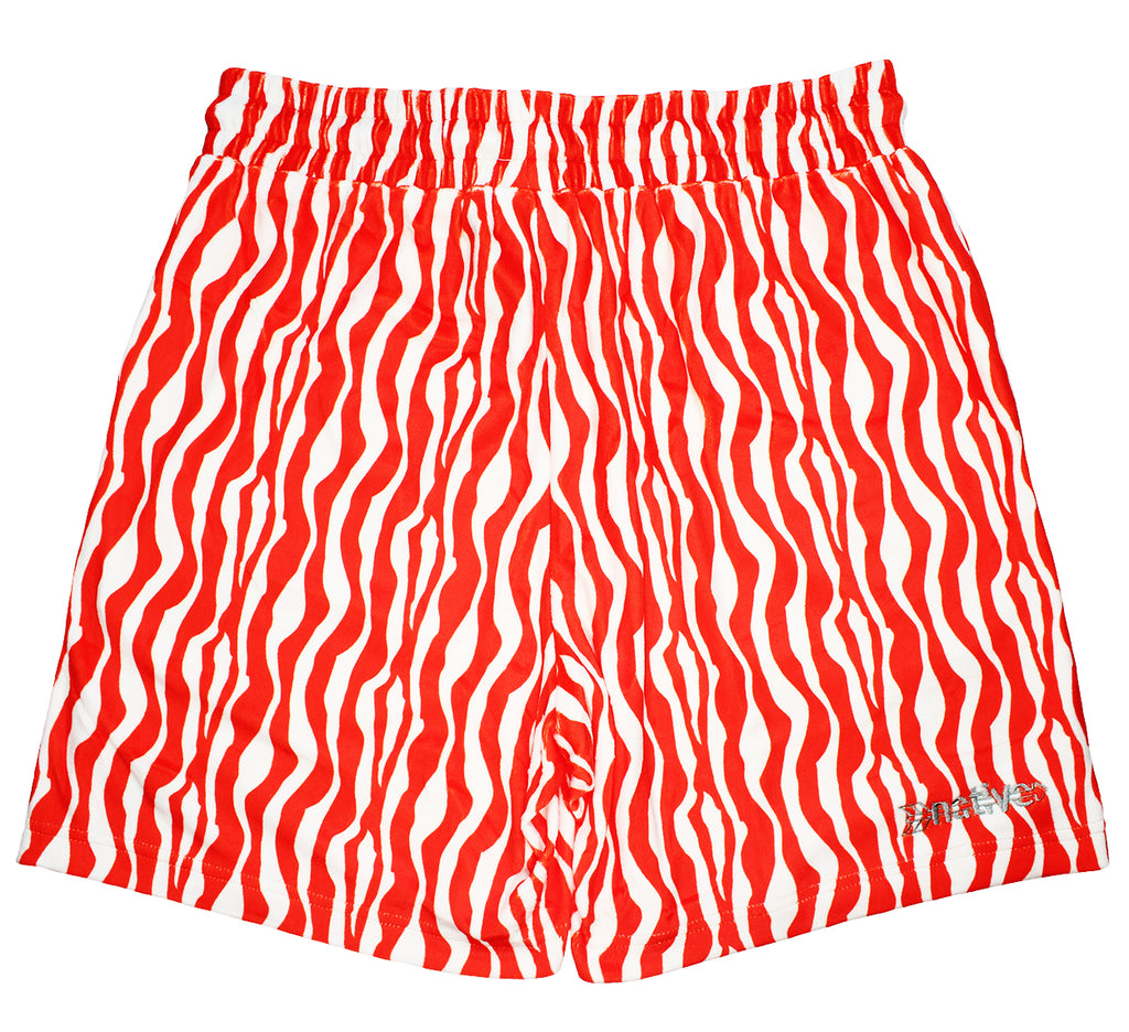 zebra velour shorts in cream/crimson