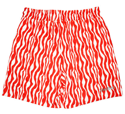 zebra velour shorts in cream/crimson