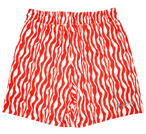 zebra velour shorts in cream/crimson