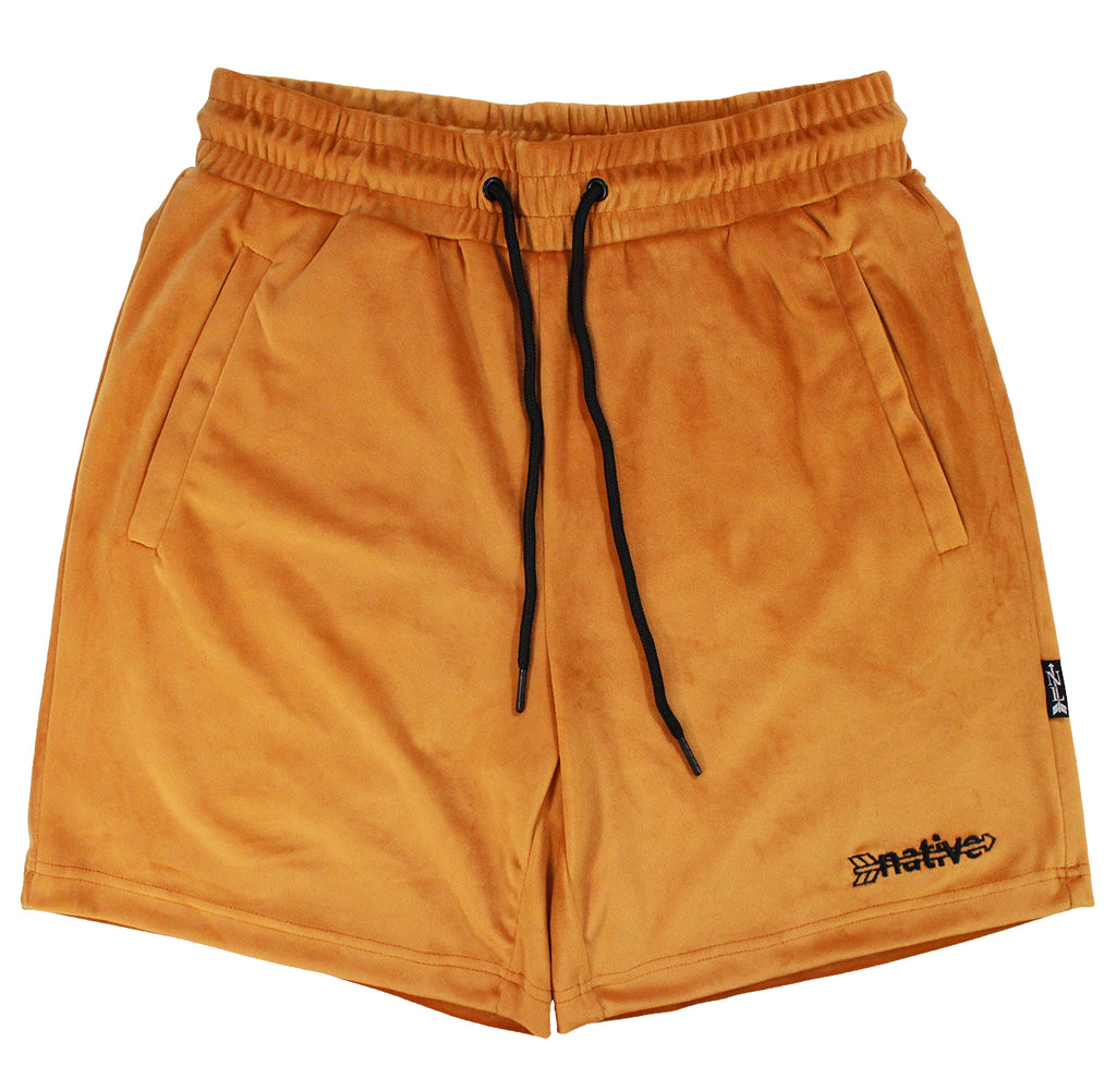 velour shorts in caramel