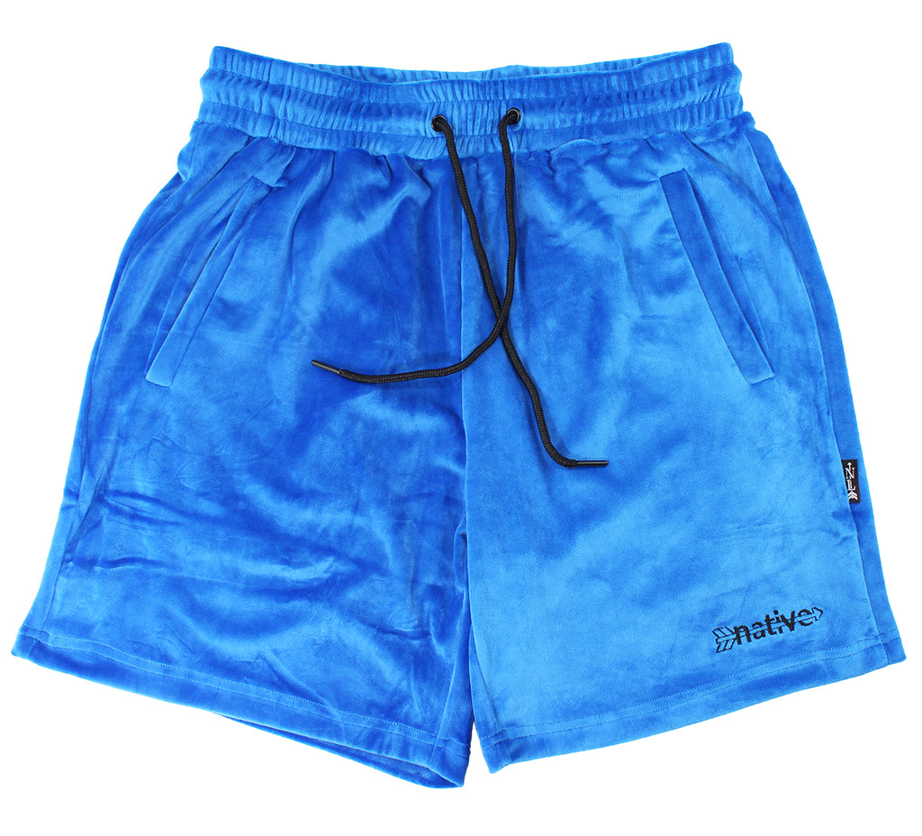 velour shorts in cobalt