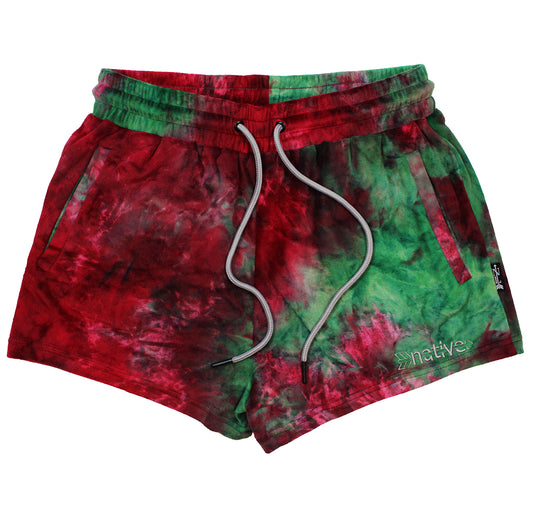 tie dye velour shorties in raspberry/watermelon