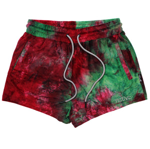 tie dye velour shorties in raspberry/watermelon