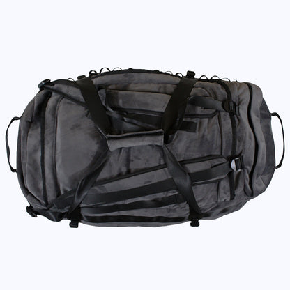 velour duffel bag backpack in charcoal