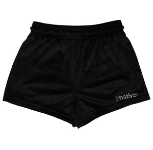 velour shorties in black/silver