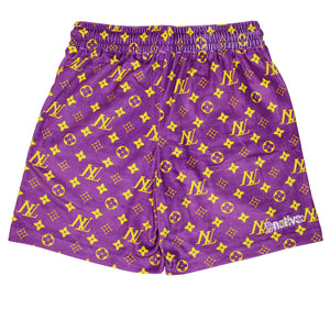 nl velour shorts in purple/gold