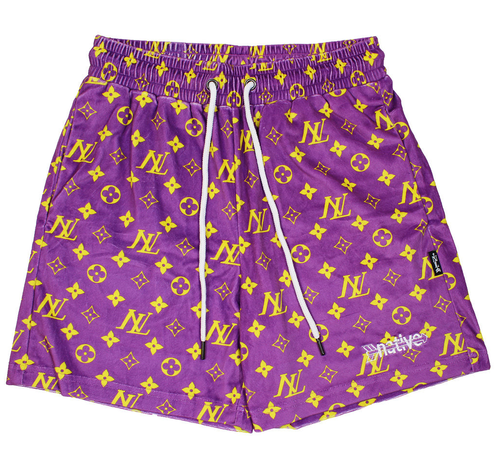 nl velour shorts in purple/gold