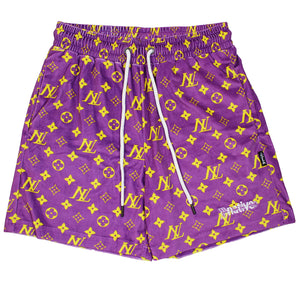 nl velour shorts in purple/gold