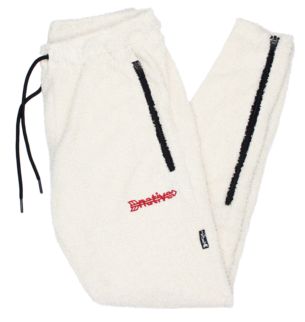 sherpa soccer sweats in cream/crimson