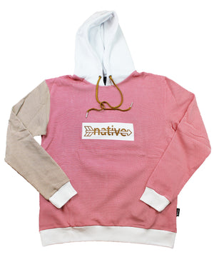 striped box hoodie in white/red/gold