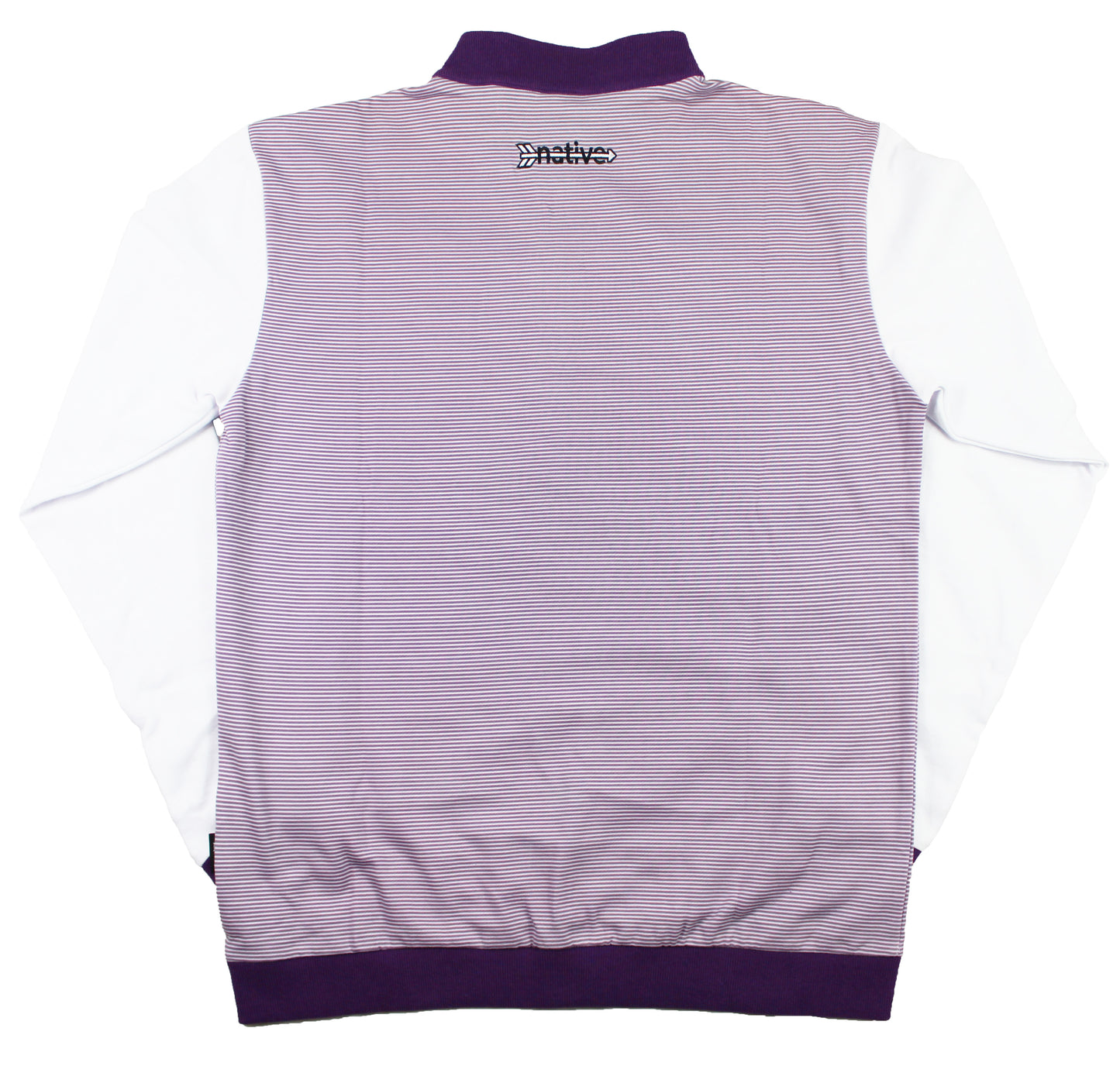 striped quarter zip pullover in white/purple