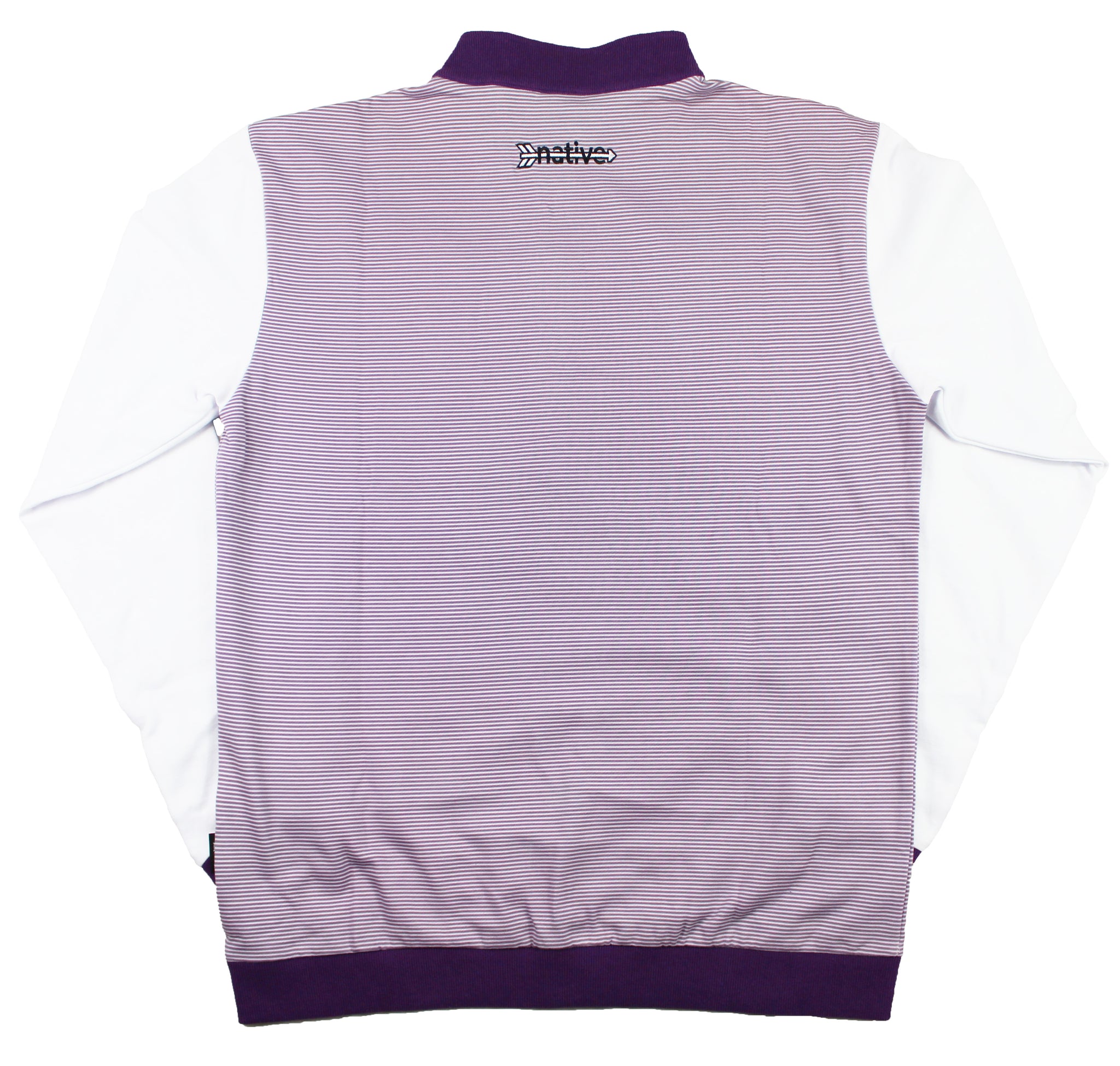 striped quarter zip pullover in white/purple