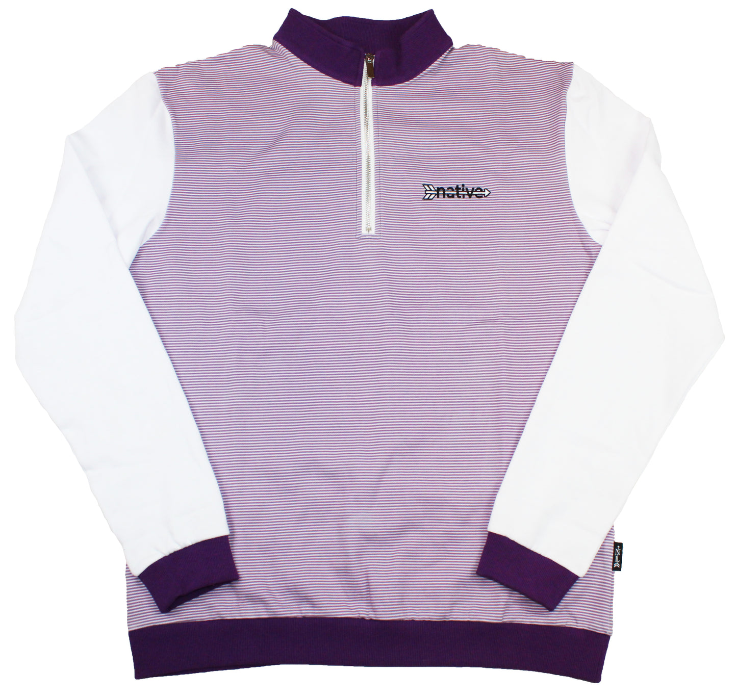 striped quarter zip pullover in white/purple