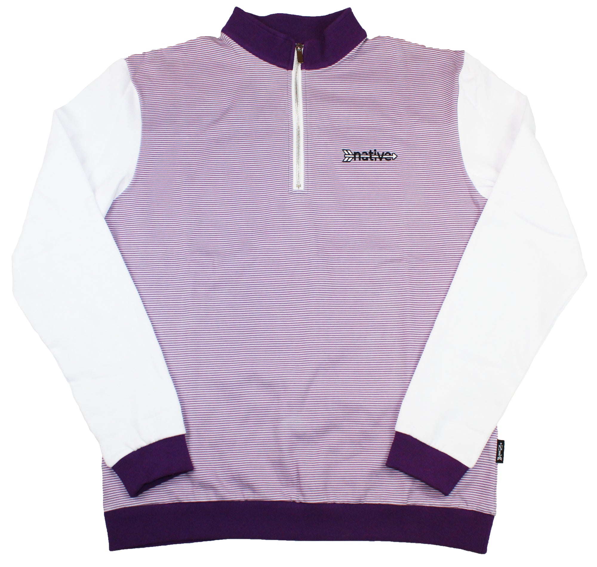 striped quarter zip pullover in white/purple