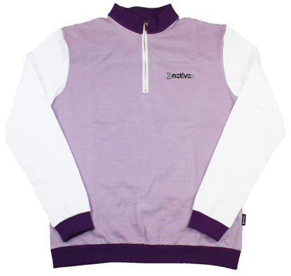striped quarter zip pullover in white/purple