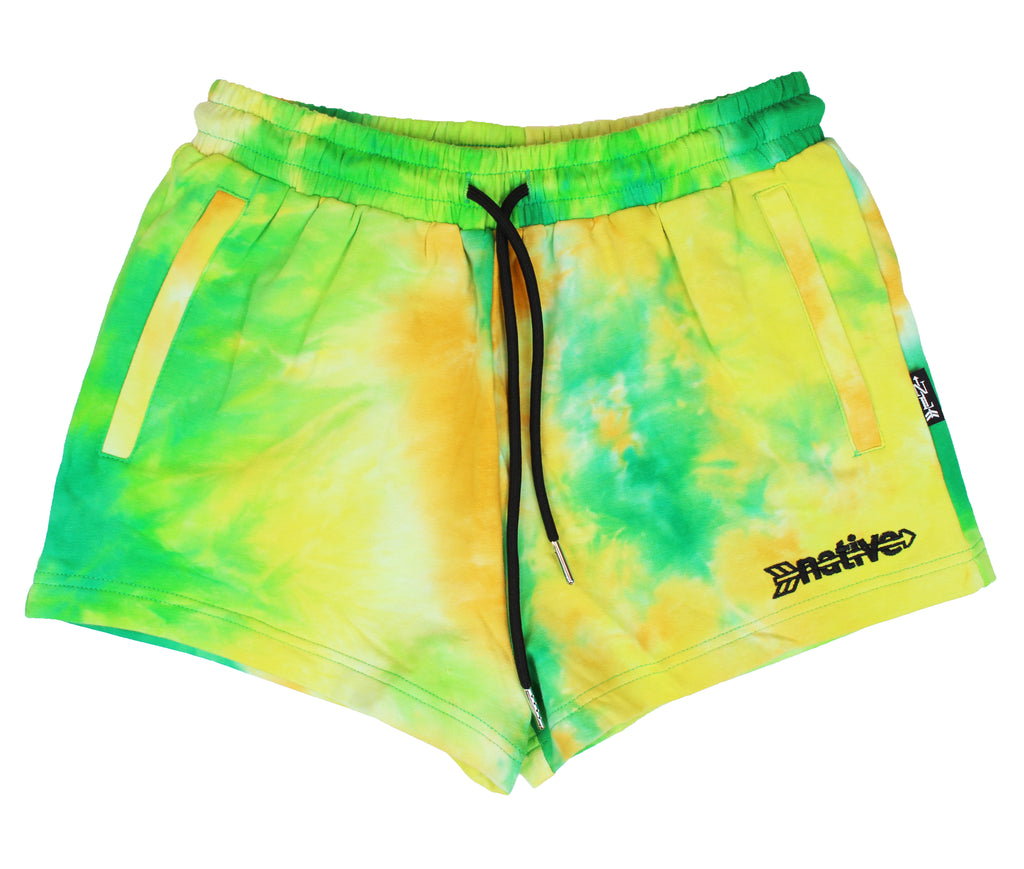 tie dye french terry sweat shorties in tropic