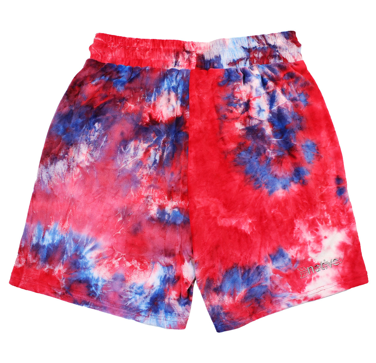 tie dye velour shorts in red/white/blue