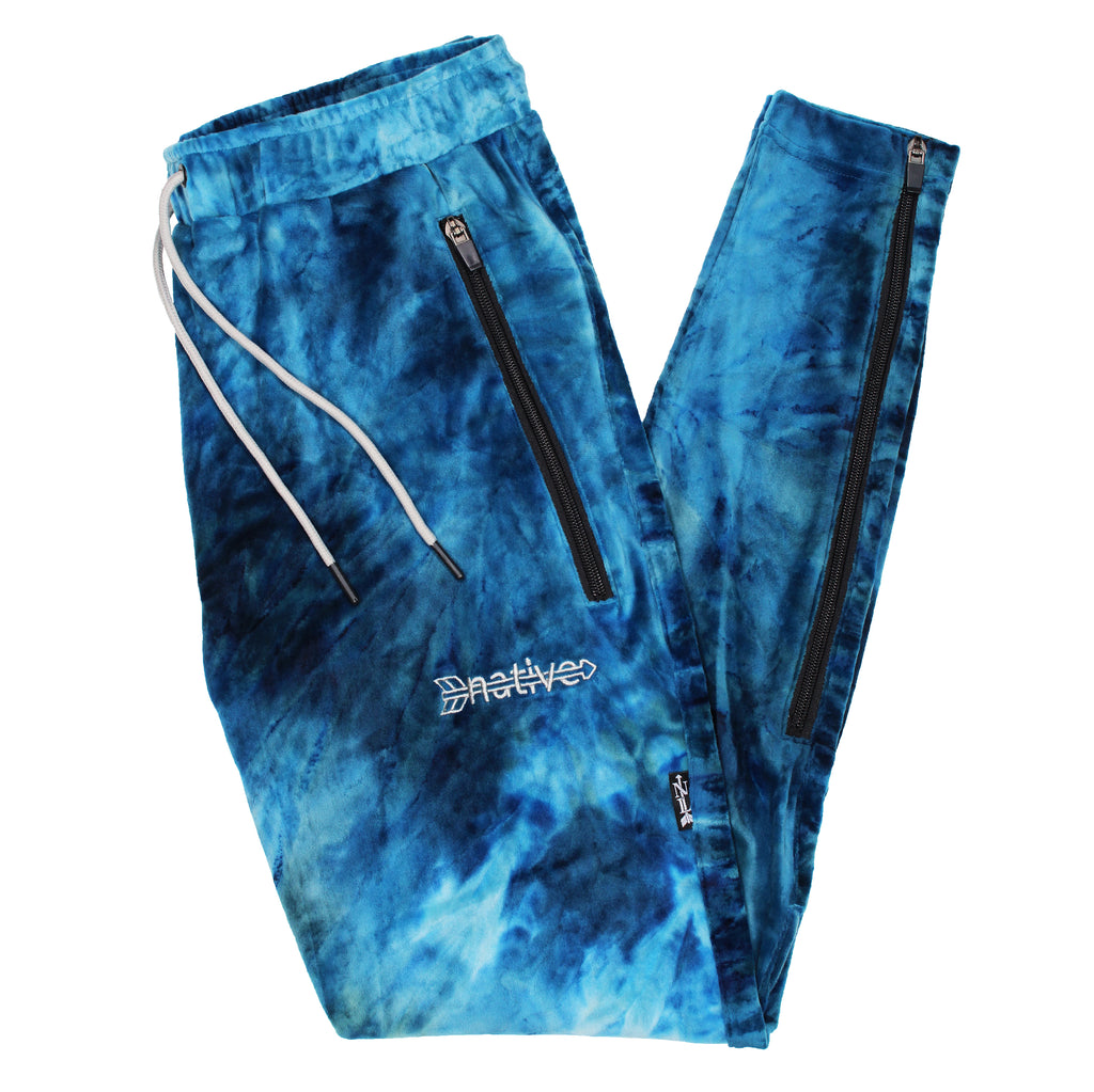 tie dye velour soccer sweats in tidal waves